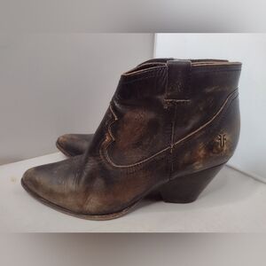 Frye Reina Women’s Black Leather Coastal Cowgirl Western Bootie 10 Distressed S3